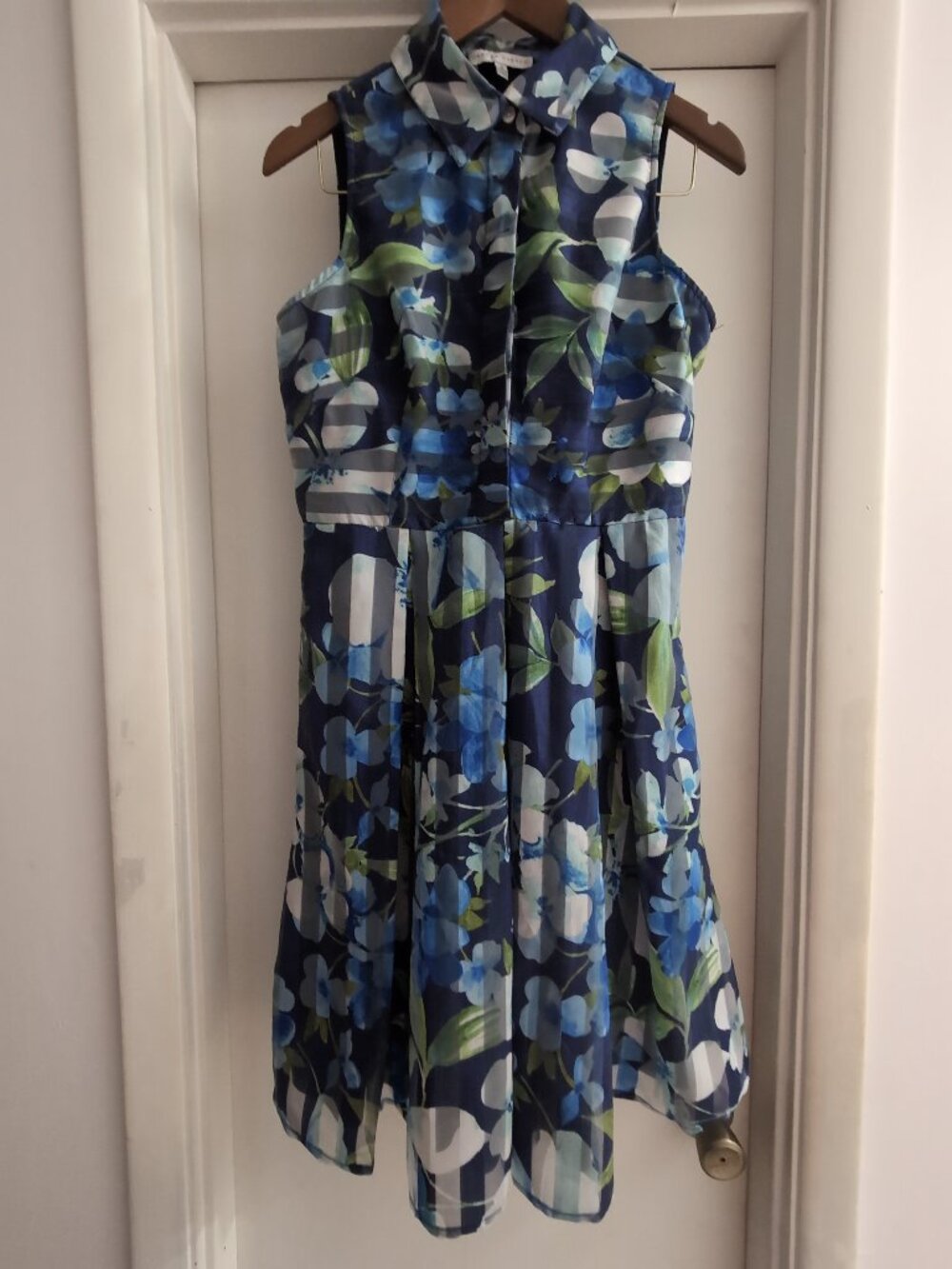Sandra Darren Size 10 Blue Floral Elegant Sleeveless Dress Cocktail